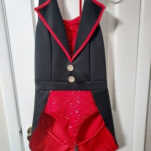 Weissman Red and Black Sequin Bodysuit